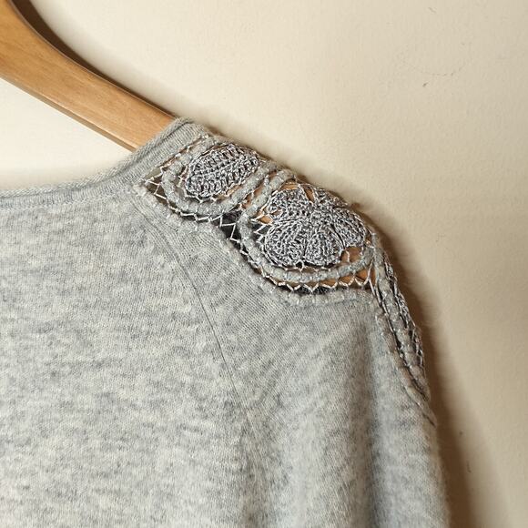 Coldwater Creek Lambswool Angora Sweater Crochet Trim - Picture 8 of 10